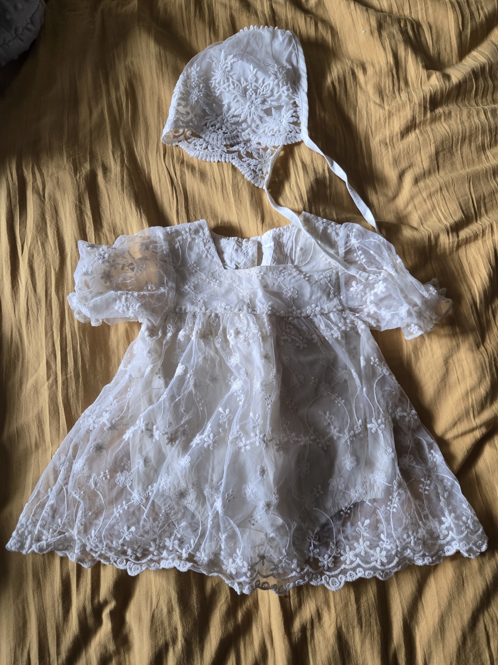 White Lace Formal Baby Girl Dress with Matching Bonnet